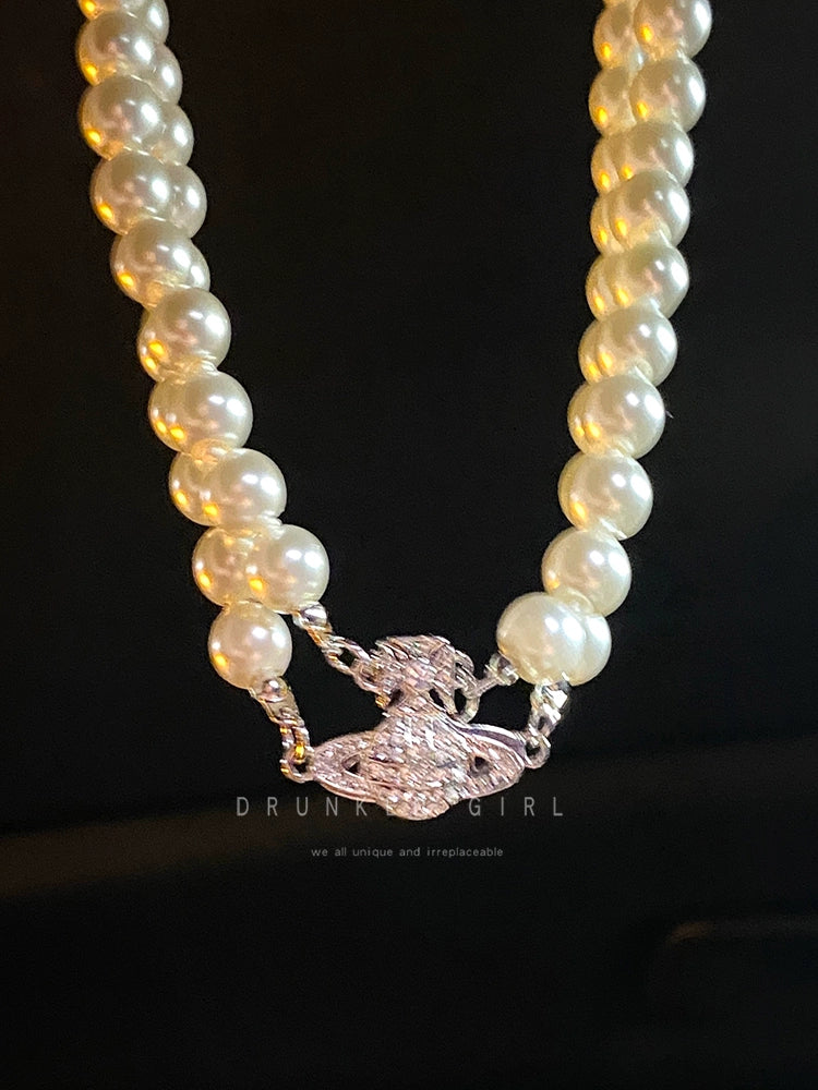 Accessible luxury saturn women's dress accessories clavicle chain pearl
