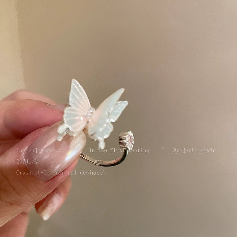 Niche Style Colorized Butterfly Women Index Finger Ring Summer Zircon
