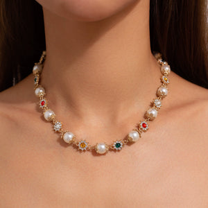 Accessible Luxury Color Diamond Women's Fashion Clavicle Chain Imitation Pearl