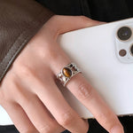 Load image into Gallery viewer, Niche Style Open Adjustable Ring Female Retro Tigereye
