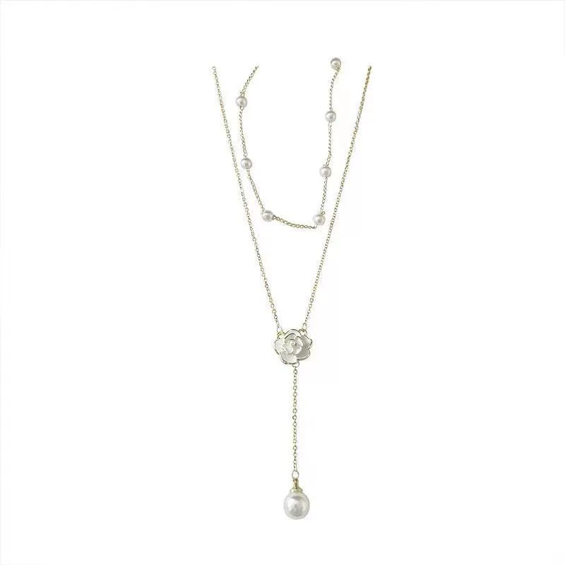 Niche Style Double Layer Women's Camellia Neck Pearl Necklace