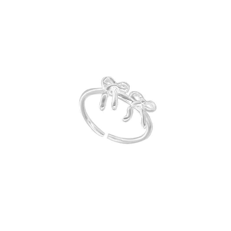 Double Bow Ring Female Minimalist Easiest for Match Sweet Cool Twin S925 Silver Plated Open Ring Ins Style Index Finger Ring Tide