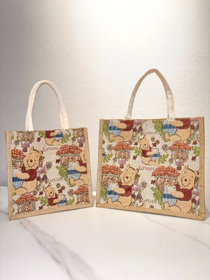 Linen Bag Women's Handbag 24 New Cartoon Pooh Large Capacity Totes Work Work Clothing Canvas Reticule