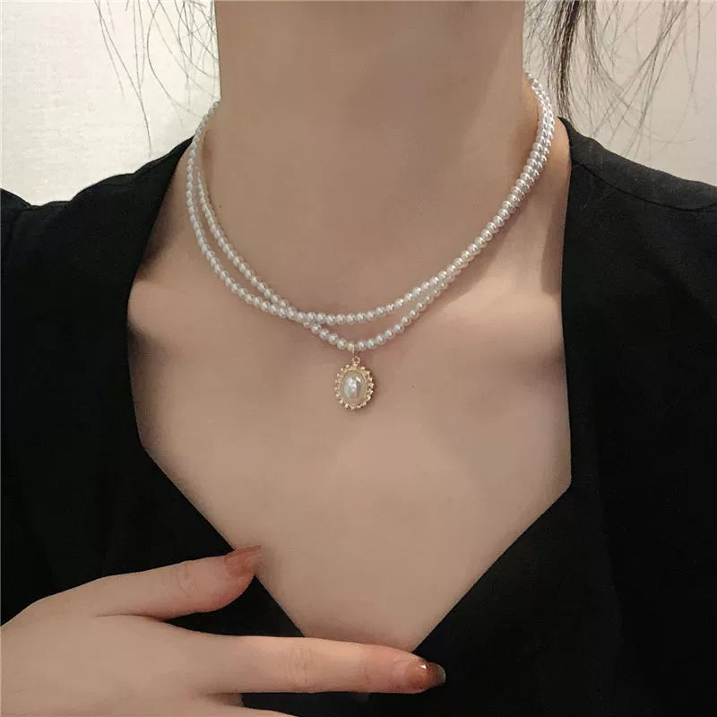 INS French Style Double Layer Female Clavicle Chain Yiwu Imitation Pearl