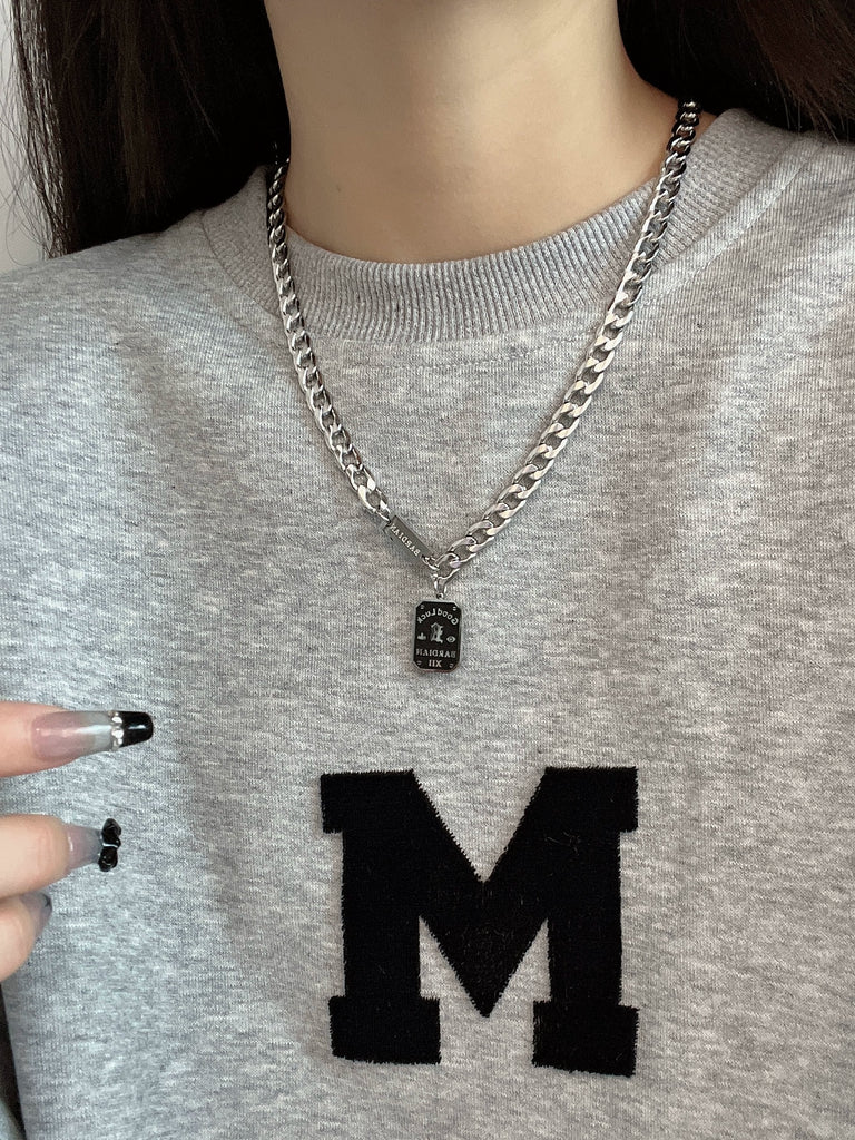 INS Nameplate Titanium Steel Cold Wind Hip-Hop Pullover Necklace