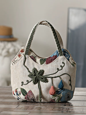 Ethnic Style Hand-Woven Multi-Sandwich Zip Canvas Bag