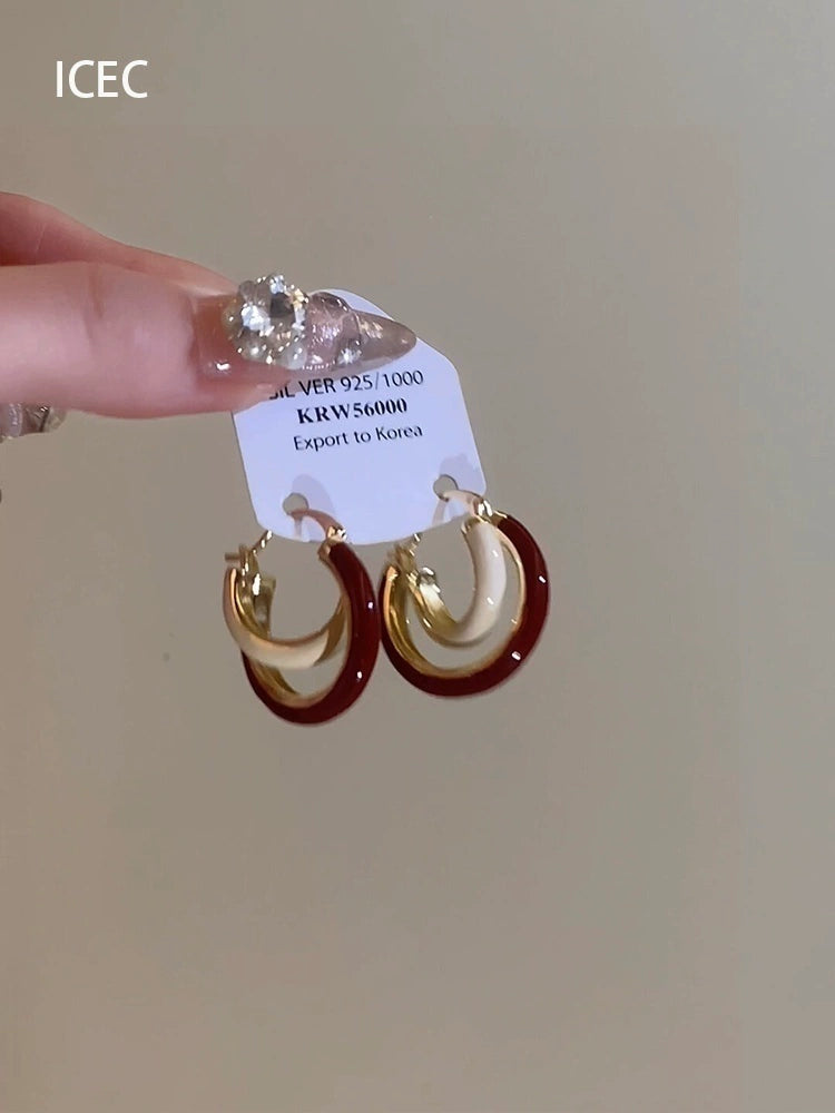 Niche Style Retro Wine Red Contrast Color Stylish Fall and Winter Ear Clip