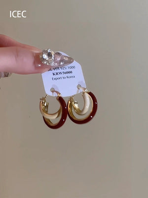 Niche Style Retro Wine Red Contrast Color Stylish Fall and Winter Ear Clip