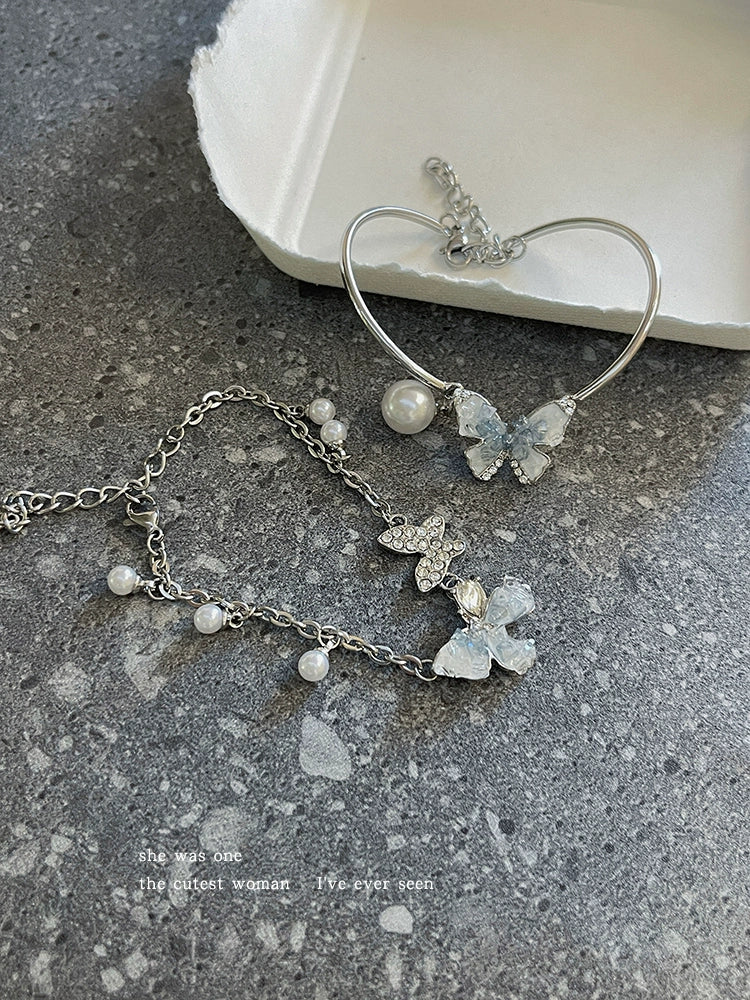 Butterfly Pearl Bracelet for Women Spring/Summer New Arrival Fancy Light Luxury Minority Beaded Crystal Bracelet Bracelet Girlfriends Carrying Strap