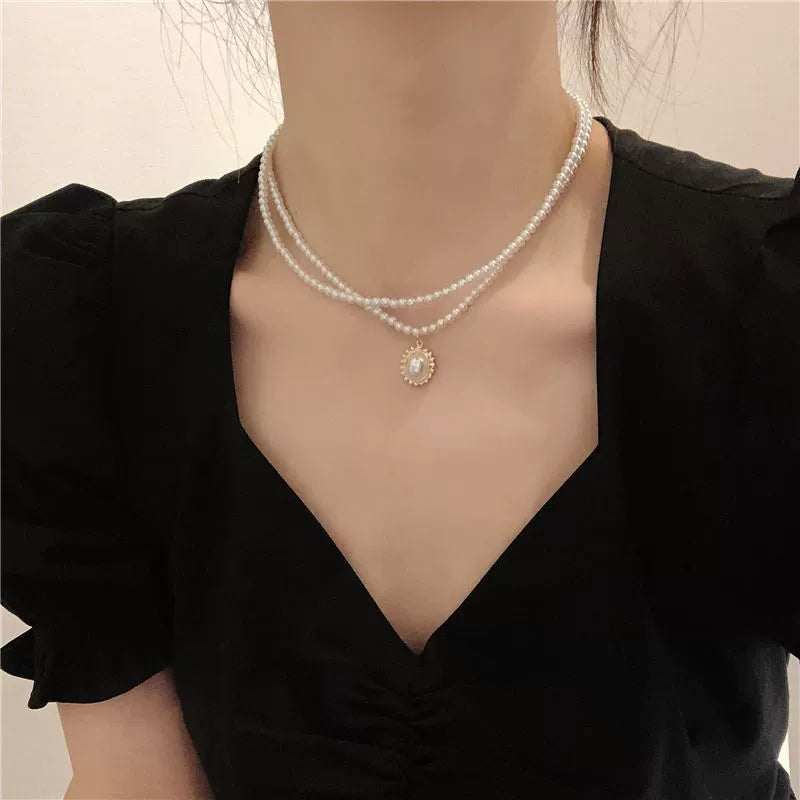 INS French Style Double Layer Female Clavicle Chain Yiwu Imitation Pearl