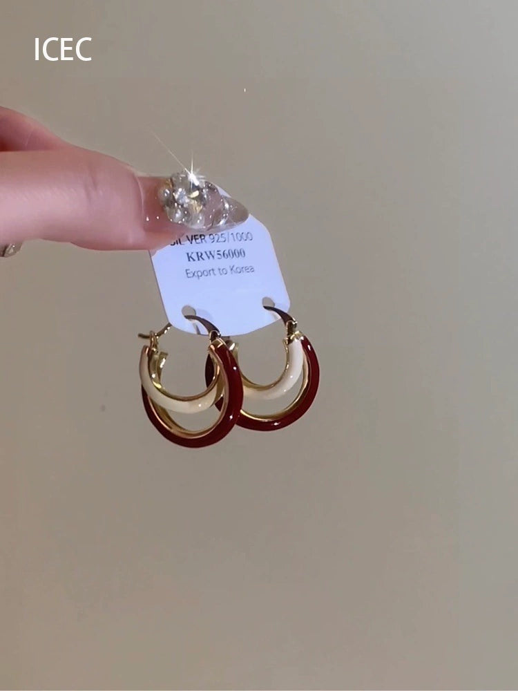 Niche Style Retro Wine Red Contrast Color Stylish Fall and Winter Ear Clip