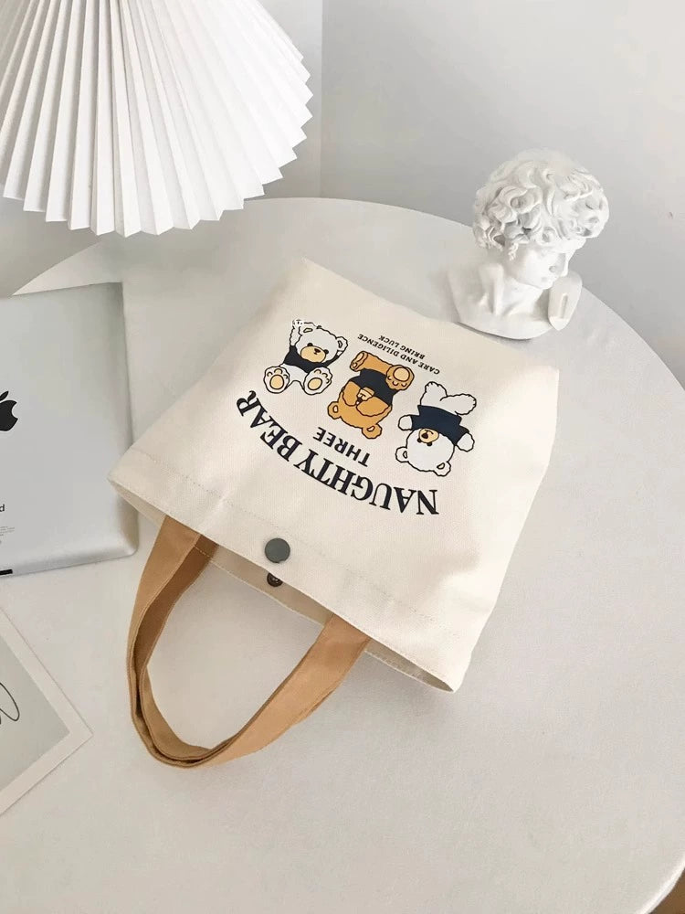 New Arrival Bear Canvas Bag Female Printed All-Matching Student Portable Work Hand Carry Lunch Bag Tote Bag Canvas Bag