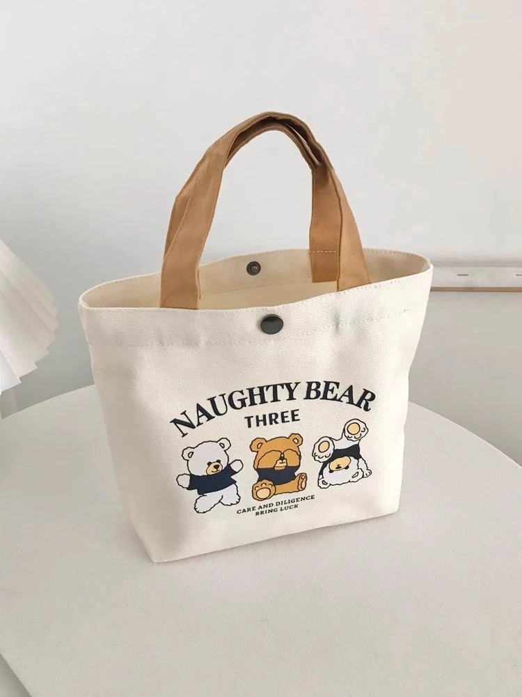 New Arrival Bear Canvas Bag Female Printed All-Matching Student Portable Work Hand Carry Lunch Bag Tote Bag Canvas Bag