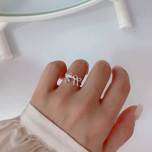 Double Bow Ring Female Minimalist Easiest for Match Sweet Cool Twin S925 Silver Plated Open Ring Ins Style Index Finger Ring Tide