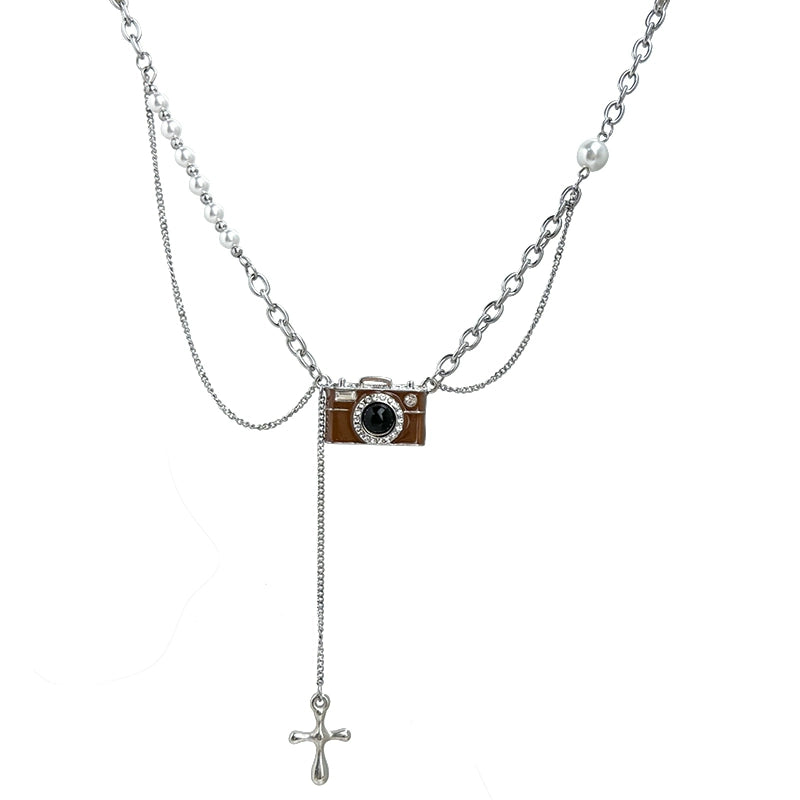 Brown Women's Sweet Cool Sexy Style Pearl Sweatshirt Necklace