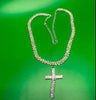 Iced-Out Silver Baguette Cross Pendant on Textured Chain