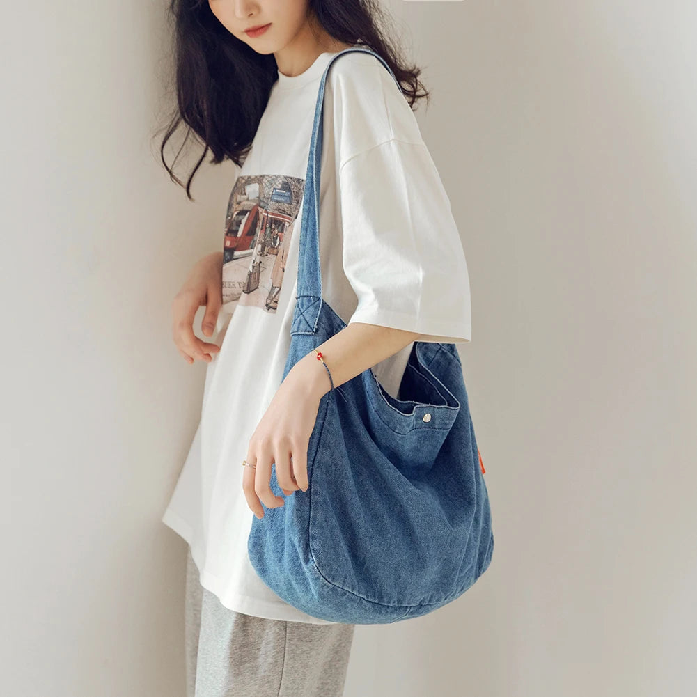 Retro Shoulder Bag Women's Cowboy Crossbody Bags Fashion Solid Messenger Bags Ladies Denim Sling Bag Large Capacity Designer Bag