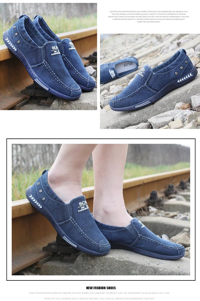 Men Casual Flats Shoes Denim Canvas Slip on Mens Casual Shoes Plimsolls Breathable Male Footwear Spring Autumn Sneakers Flat