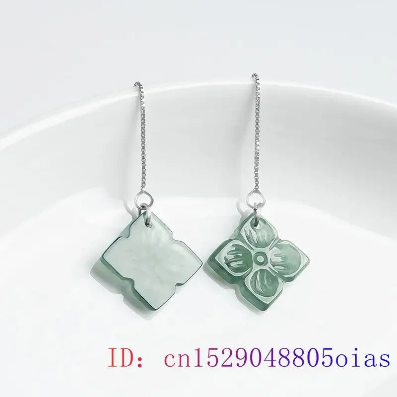 Burmese Jadeite Flower Earrings Natural Jewelry Women 925 Silver Designer Charm Stone Chinese Jade Carved Gemstone Real Blue