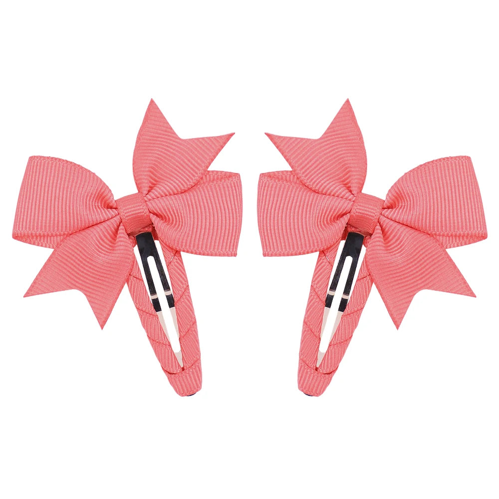 2Pcs/Lot Solid Color Bows Hair Clip For Kids Girls Ribbon Bowknot BB Clip Cute Baby Barrettes Hairpins Headwear Hair Accessories