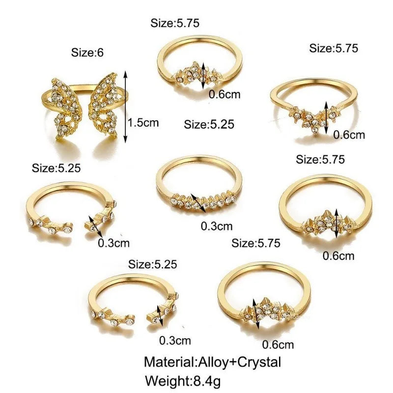 8pcs/set Stainless Steel Rings New Trendy Simpler Geometric Fashion Vintage Fine Adjustable Open Rings for Women Jewelry Wedding