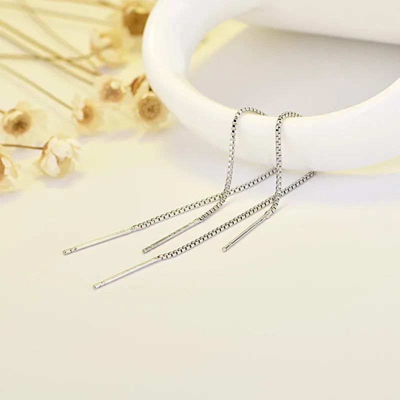 Dainty Female 925 Silver Needle Line Drop Earrings Cute Dangle Earrings for Women Trendy Bridal Simple Wedding Earring