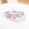 Huitan Chic Angel Wing Ring Female Engagement Jewelry Romantic Heart Pink Zirconia Finger Accessories Delicate Love Accessories