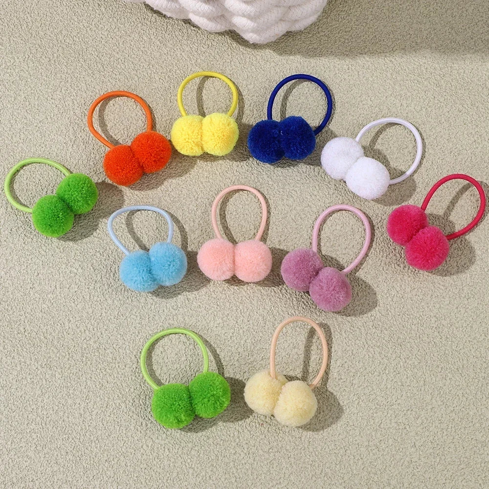 6/12Pcs Colorful Double Plush Ball Elastic Hair Bands for Kids Girls Hair Ropes Ties Ponytail Headwear Children Hair Accessories