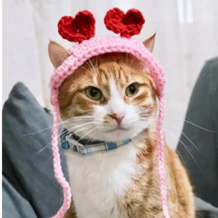 Pet Cat Headwear Knitted Two Love Headgear Pet Birthday Dress Up Dog Hats Cat Accessories Pet Dog Birthday Christmas gift