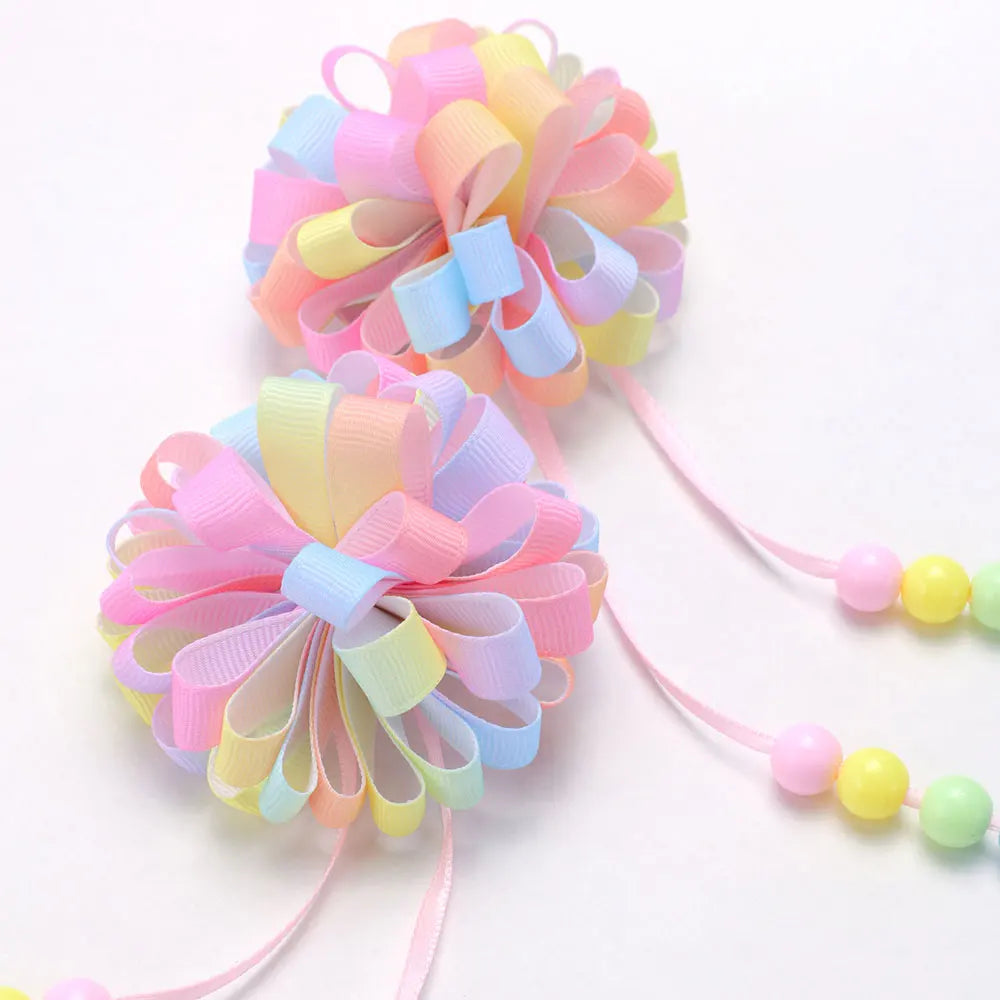 2Pcs Flower Hair Clips For Girls Sweet Bead Tassel Hairpins Boutique Hydrangea Hairgrips Headwear Kids Hair Accessories