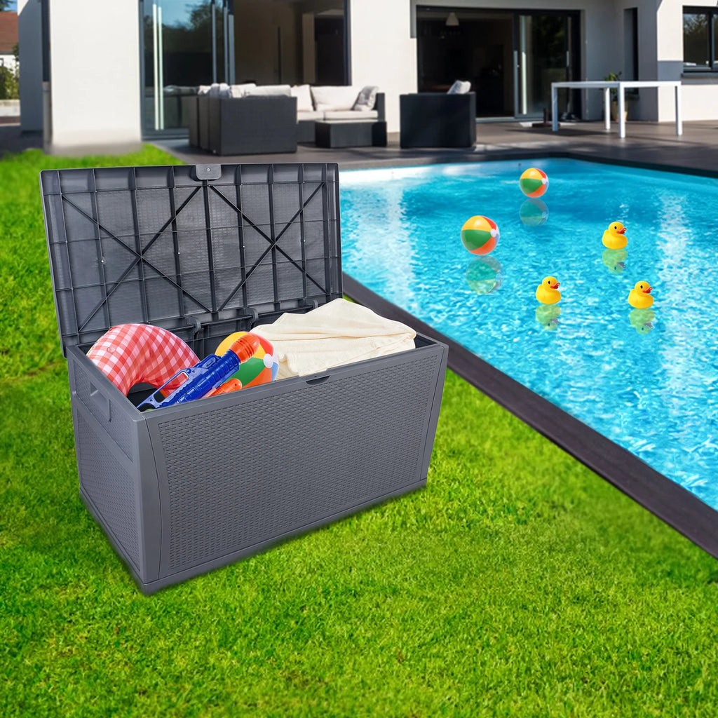 120gal 460L Outdoor Garden Plastic Storage Deck Box Chest Tools Cushions Toys Lockable Seat Waterproof