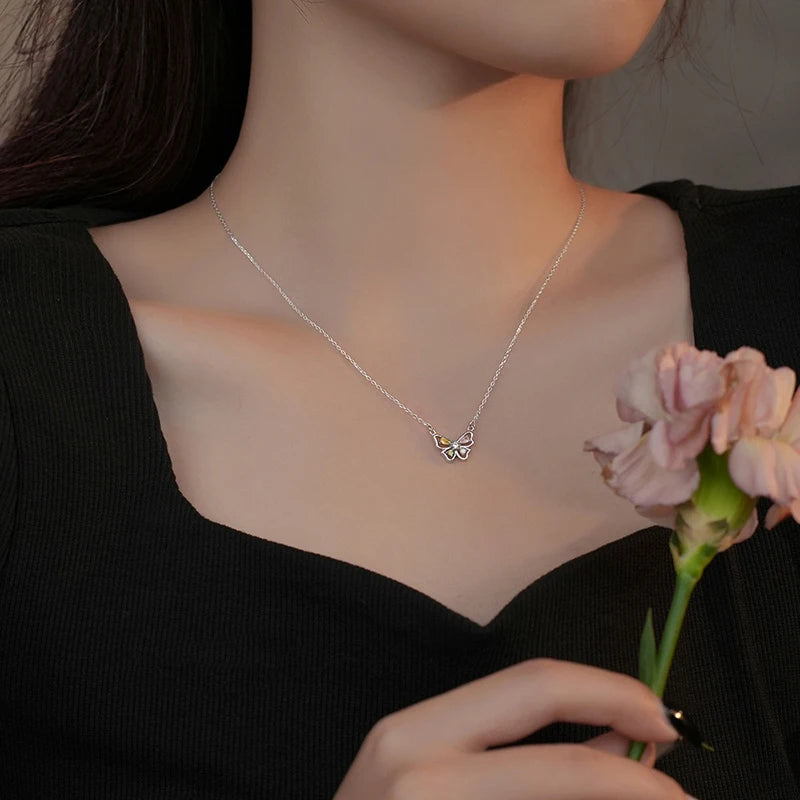 925 sterling silver butterfly necklace delicate animal choker shiny collarbone chain birthday gift for women's fashion jewelry
