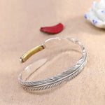 Load image into Gallery viewer, Real Silver Fashion Handmade Feather Open Bangle Men Women S999 Sterling Sliver Punk Bracelets Fine Jewelry Gift
