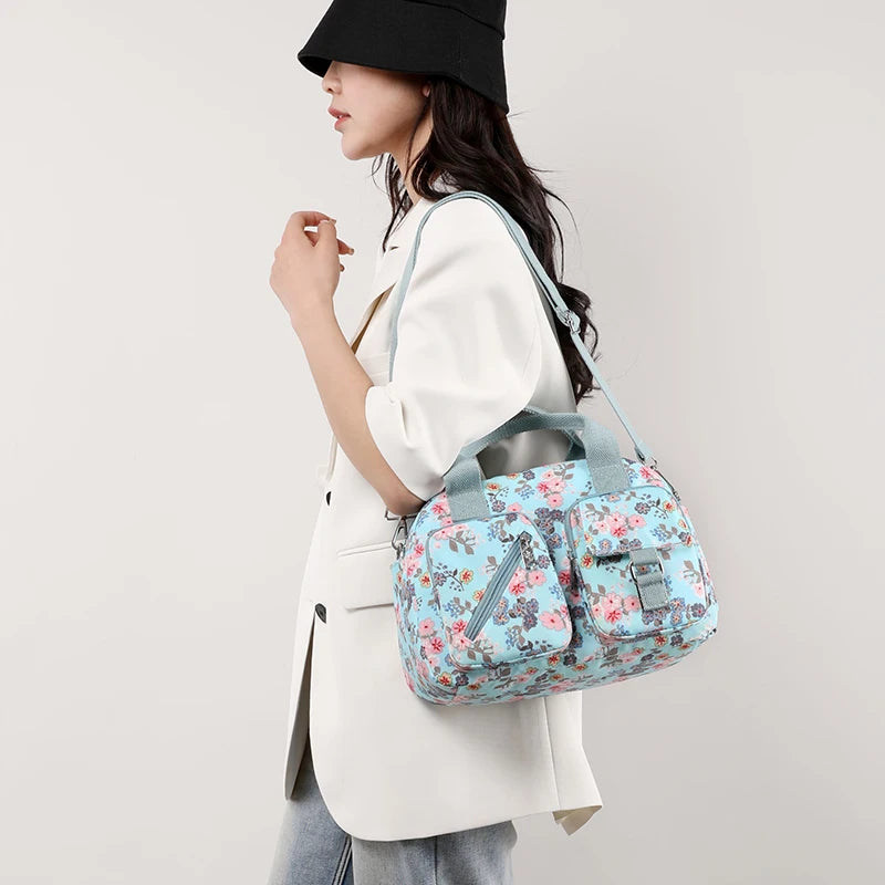 Fashion Multi-pockets Female Bag High Quality Durable Fabric Women Shoulder Bag Casual Floral Printing Girls Shopping Handbag