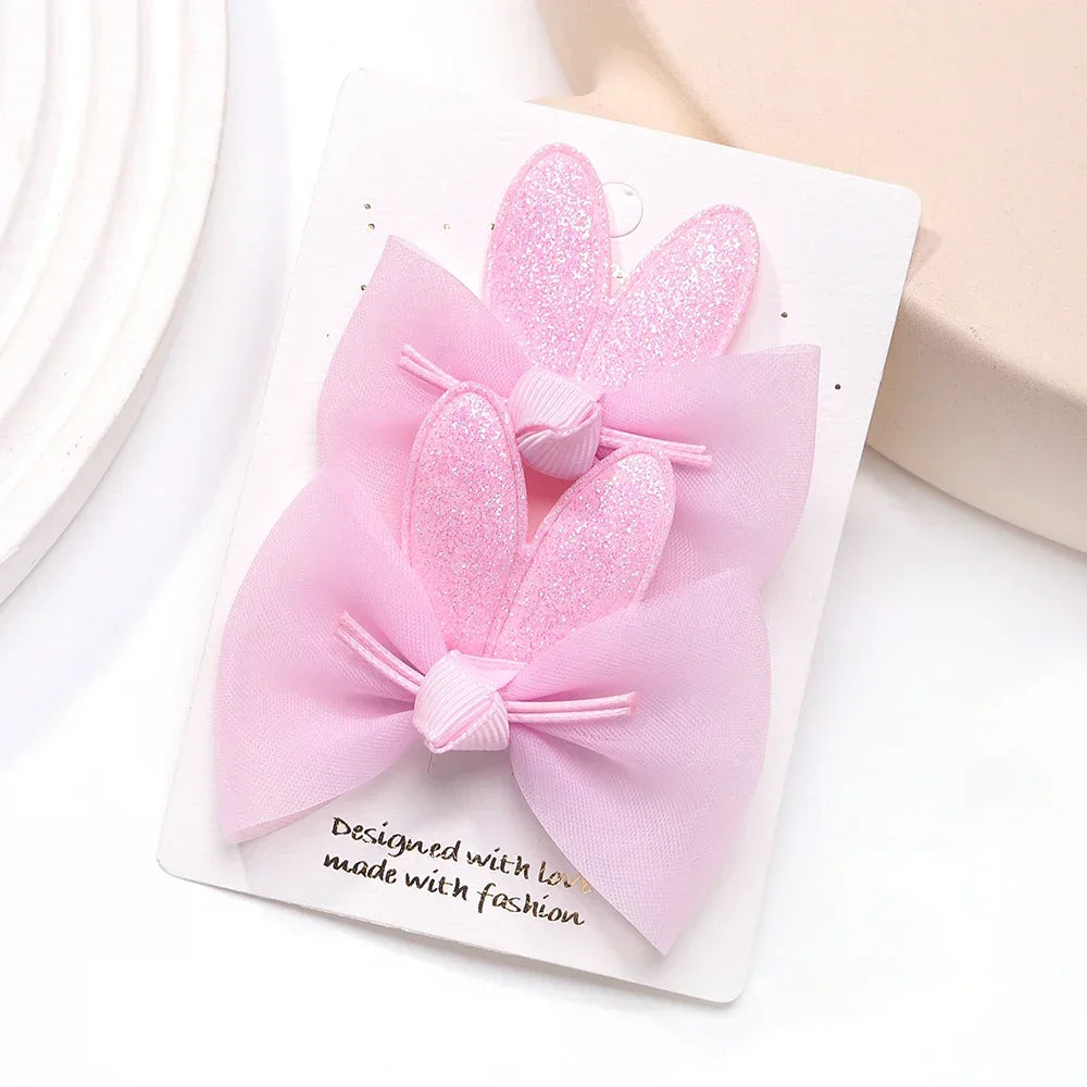 2pcs/set Lovely Bow Hairpins Solid Color Gauze Bows Clip for Kids Sweet Soft Hair Clips Pink Princess Girls Hair Accessories