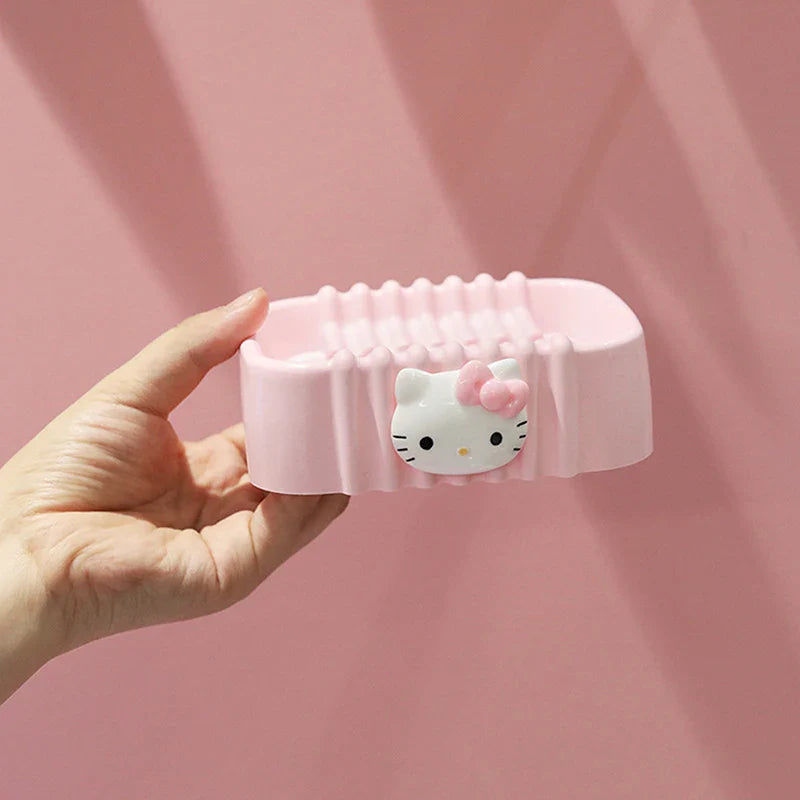 Hello Kitty Kawaii Soap Tray Cartoon Sanrio Melody Soap Dishes Non-slip Drain Travel Home Bathroom Soap Box Bathroom Accessories
