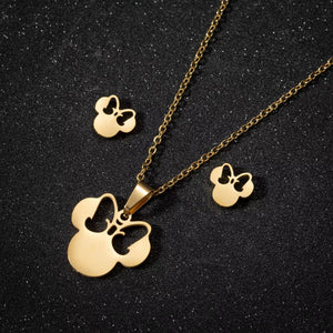 Anime Cute Cartoon Bow Mouse Stainless Steel Jewelry Set For Women Wedding Accessories Bride Earrings And Necklace Jewelry Set