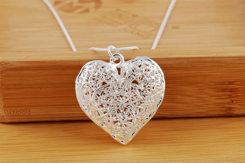 Fine 925 Sterling Silver Leaf pattern Pendant Necklace For Women 18 inches Christmas gifts lady party wedding fashion Jewelry