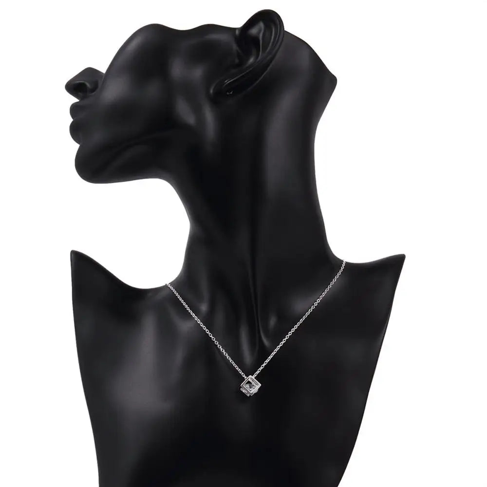 Hot 925 Sterling Silver Earrings Fine Crystal Lattice Pendant Necklace for Woman Jewelry Sets Fashion Party Wedding Gifts