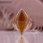 Load image into Gallery viewer, PATAYA Women 585 Rose Gold Color Dark Brown Cubic Zircon Stone Wedding Rings Earring Pendant Necklace Set Fashion Jewelry 2023
