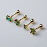Load image into Gallery viewer, CCFJOYAS 1 pair of 925 Sterling Silver Green Zircon Gold Stud Earrings Women Piercing Clips Wedding Crystal Jewelry Wholesale
