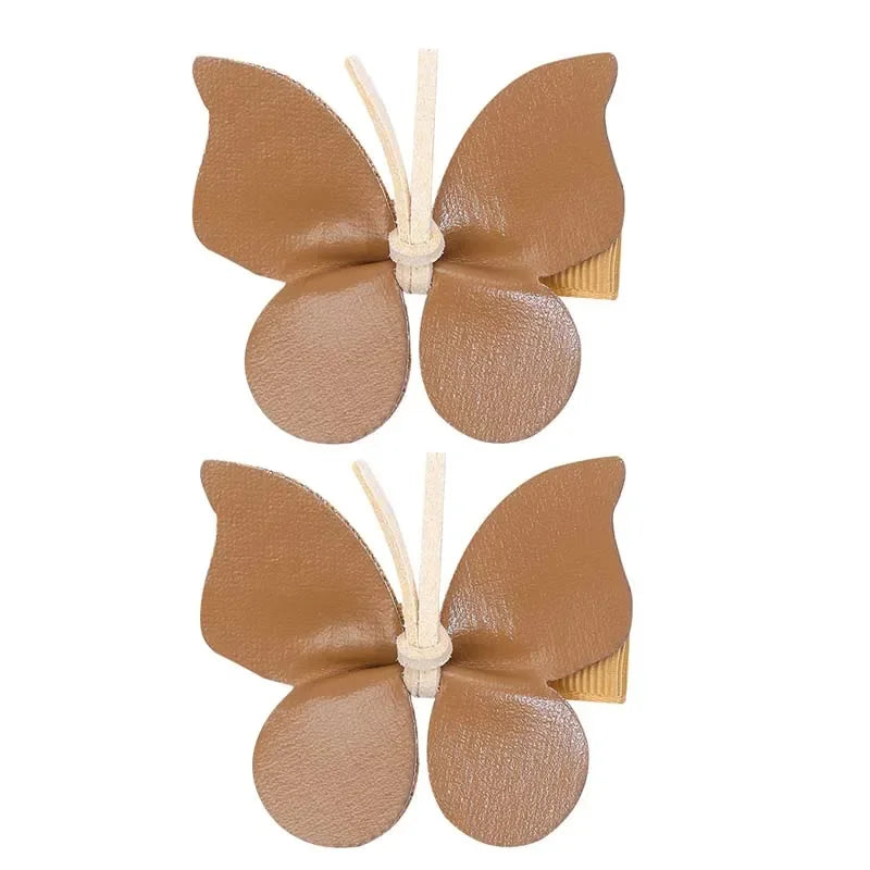 Oaoleer 2Pcs Classic Solid Butterfly Hair Clip For Kids Girls Cute Leather Bow Hairpin Barrettes baby Headdress Hair Accessories