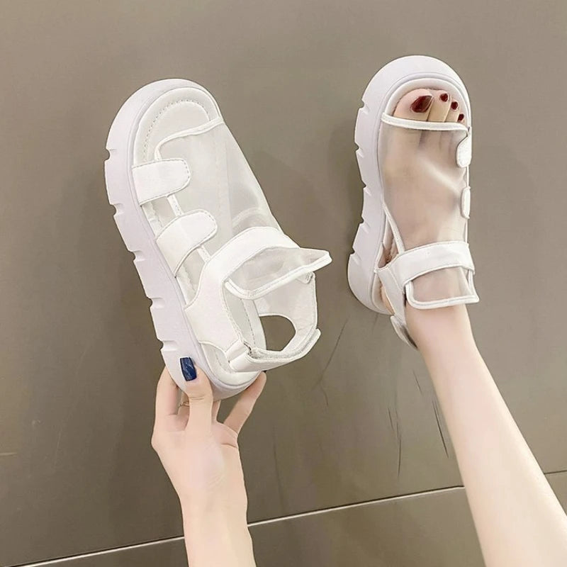 Sandals Women Platform Mesh  Summer New Fashion Thick-bottomed Breathable Mesh  Flat Sandal Footwear for Woman