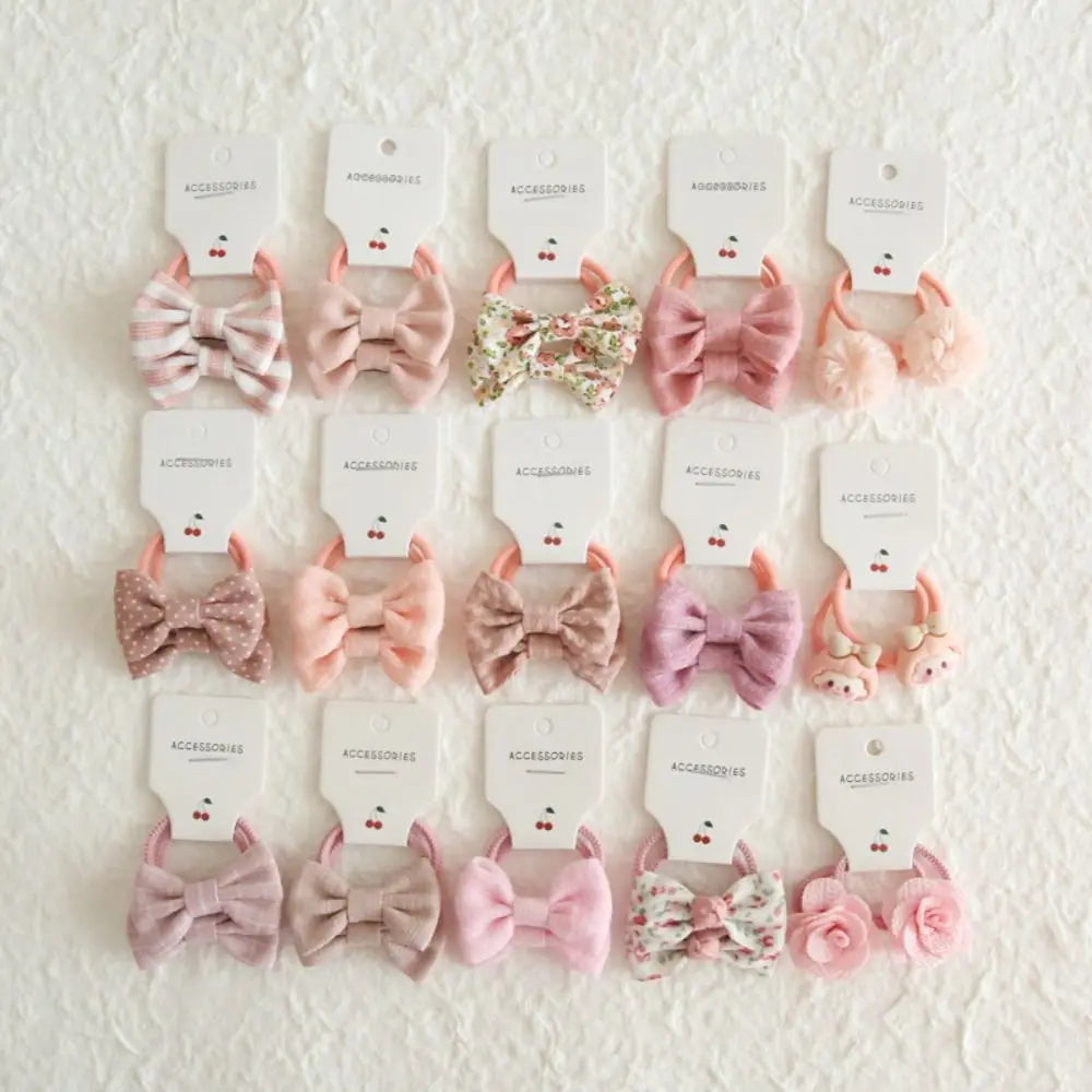 10Pcs/Lot Sweet Hair Band Girls Hair Ties Bows Elastic Rubber Band Flower Small Dot Ball Scrunchies Baby Kids Hair Accessories