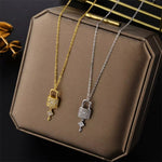 Load image into Gallery viewer, New Design Sense Light Luxury Zircon Crystal Lock Key Pendant Stainless Steel Necklaces For Women Sexy Party Neck Chain Jewelry
