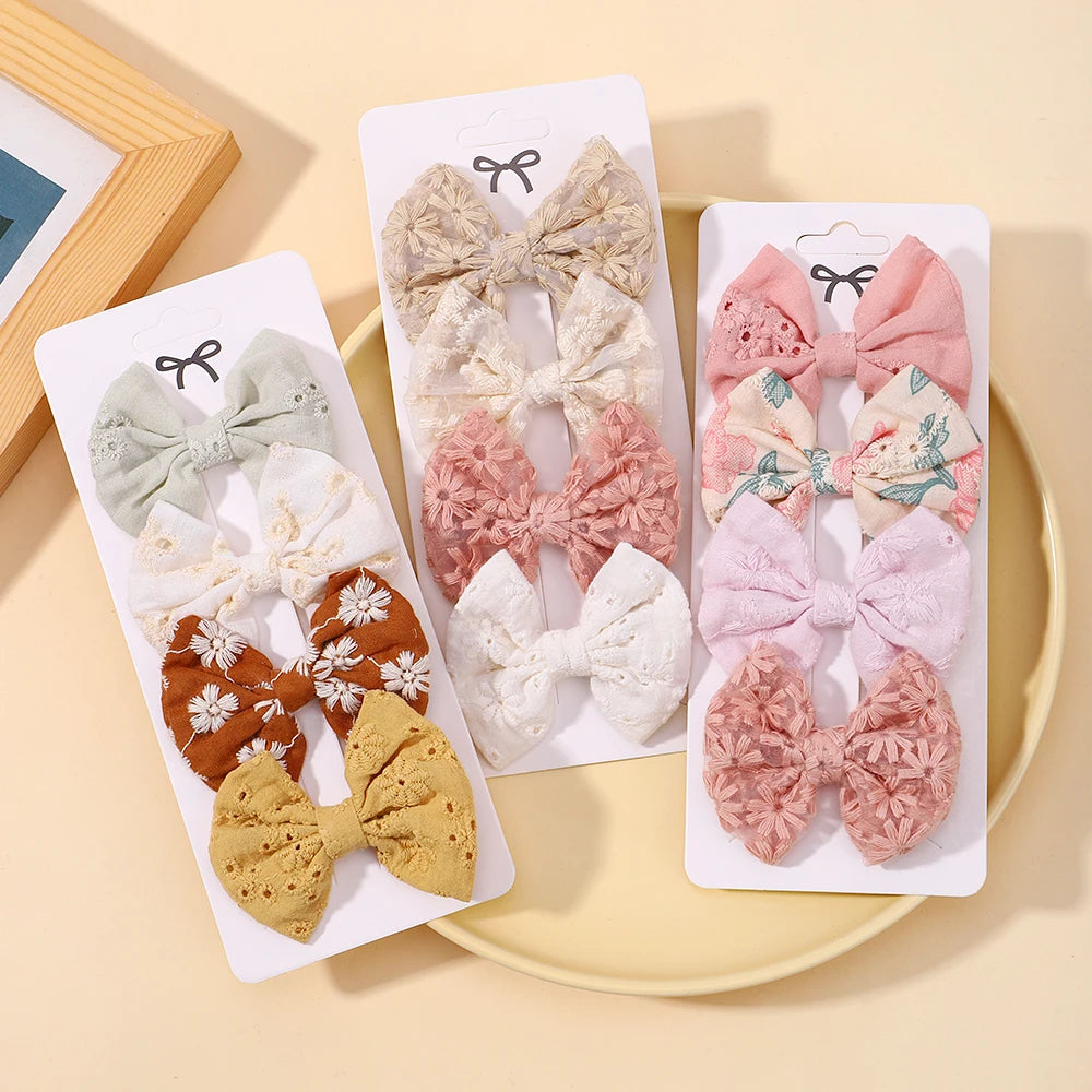 4Pcs/Set Lovely Bowknot Clips Hairpins Baby Girl Fresh Pastoral Style Hairclips Hair Accessories Kids Print Hollow Hairgripe