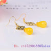 Yellow Jade Flower Earrings Natural Jewelry Gemstone Women Luxury Real Gemstones Talismans Accessories 925 Silver Amulet Carved