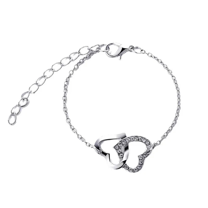 Fashionable New Silver Color Double Love Jewelry Set for Women's Birthday Party and Banquet Gift Accessories