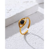 YACHAN Black Stone Eye-Shaped Stainless Steel Rings for Women Opening Adjustable Vintage Trendy Waterproof Jewelry