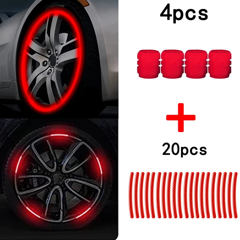 Car Wheel Reflective Stickers Luminous Valve Caps Fluorescent Motorcycle Bicycle Wheel Styling Tyre Hub Universal Accessories